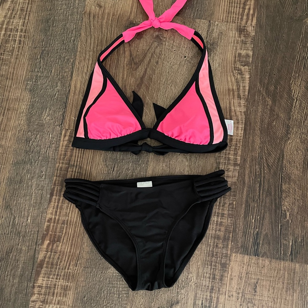 Xhilaration Pink and Black Bikini Set